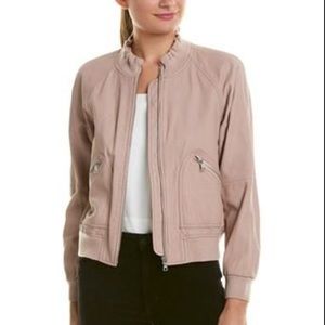 Washed leather bomber jacket in soft pink